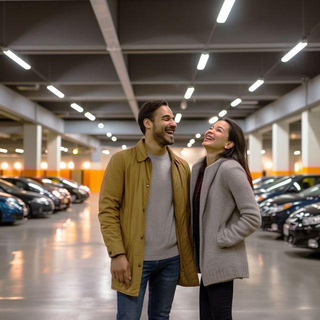 Man and woman in parking garage (AI Generated)