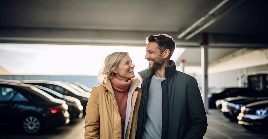 Male and female couple in parking garage (AI Generated)