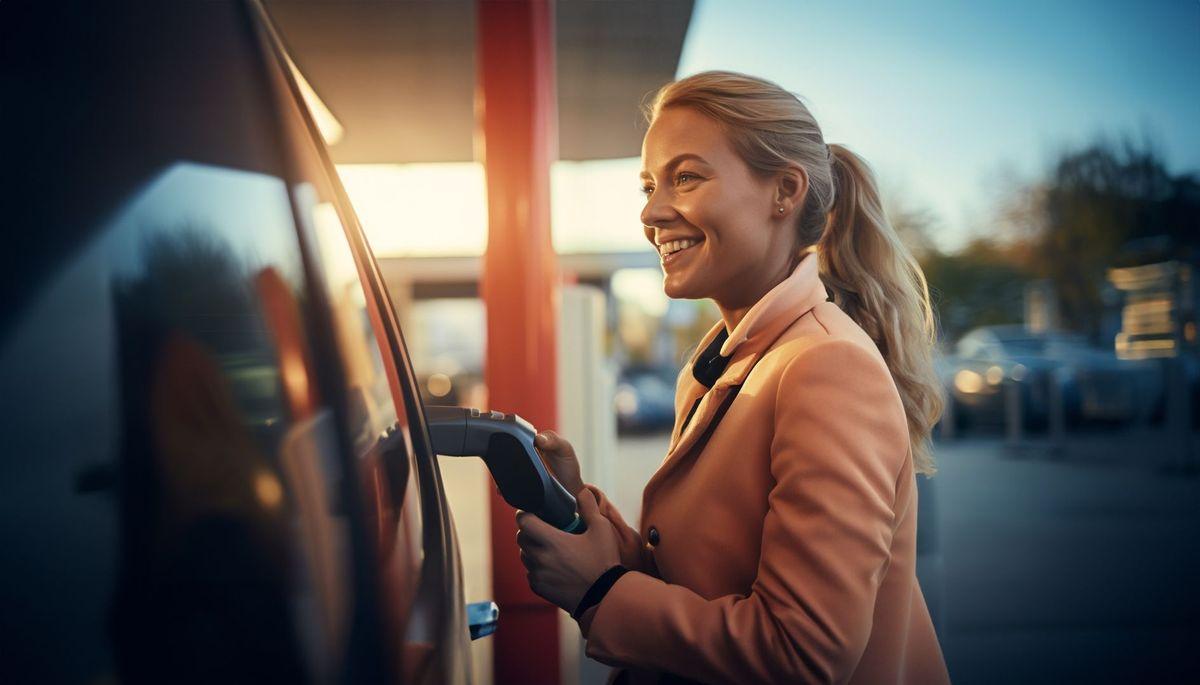 Woman plugging a EV charger (AI Generated)